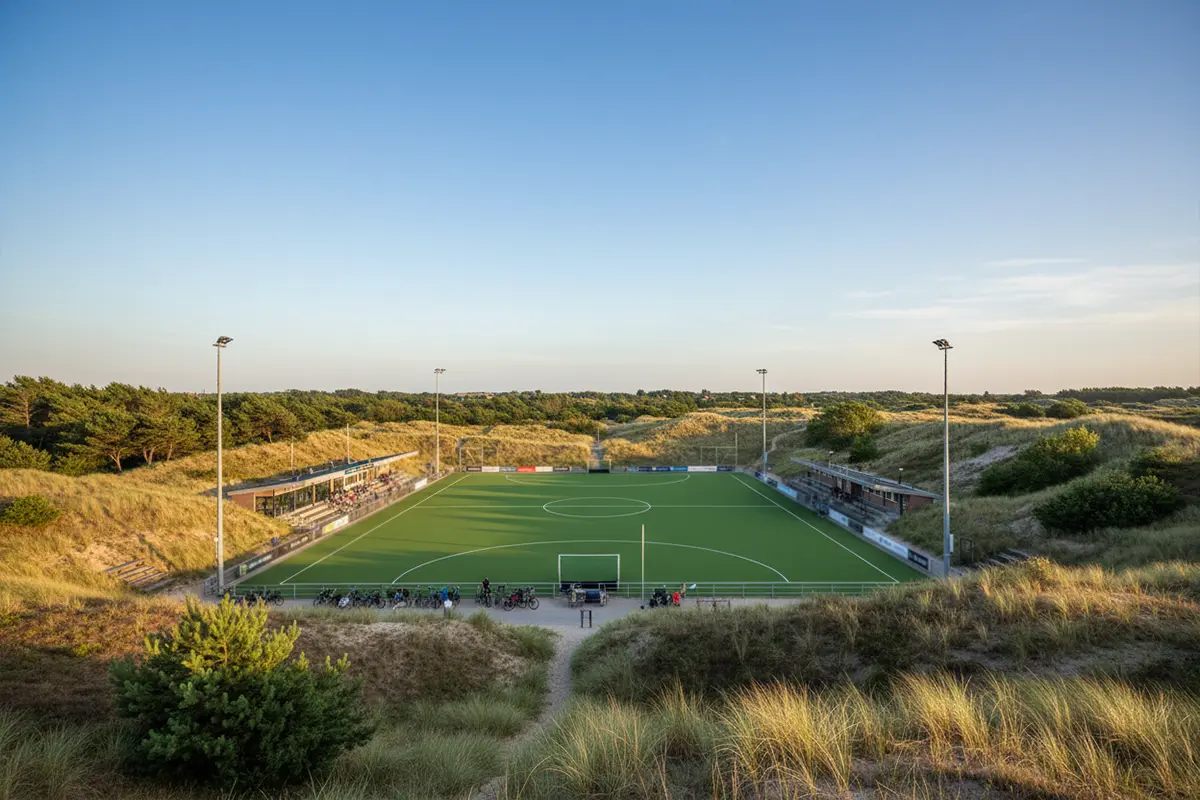 Hockeystadion in een natuurlijke duinomgeving