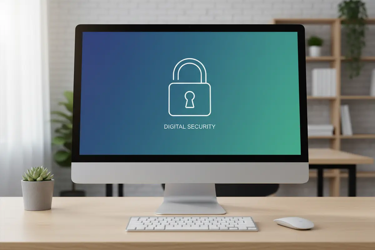 Beveiligingsslot symbool op een computerscherm dat online veiligheid voorstelt