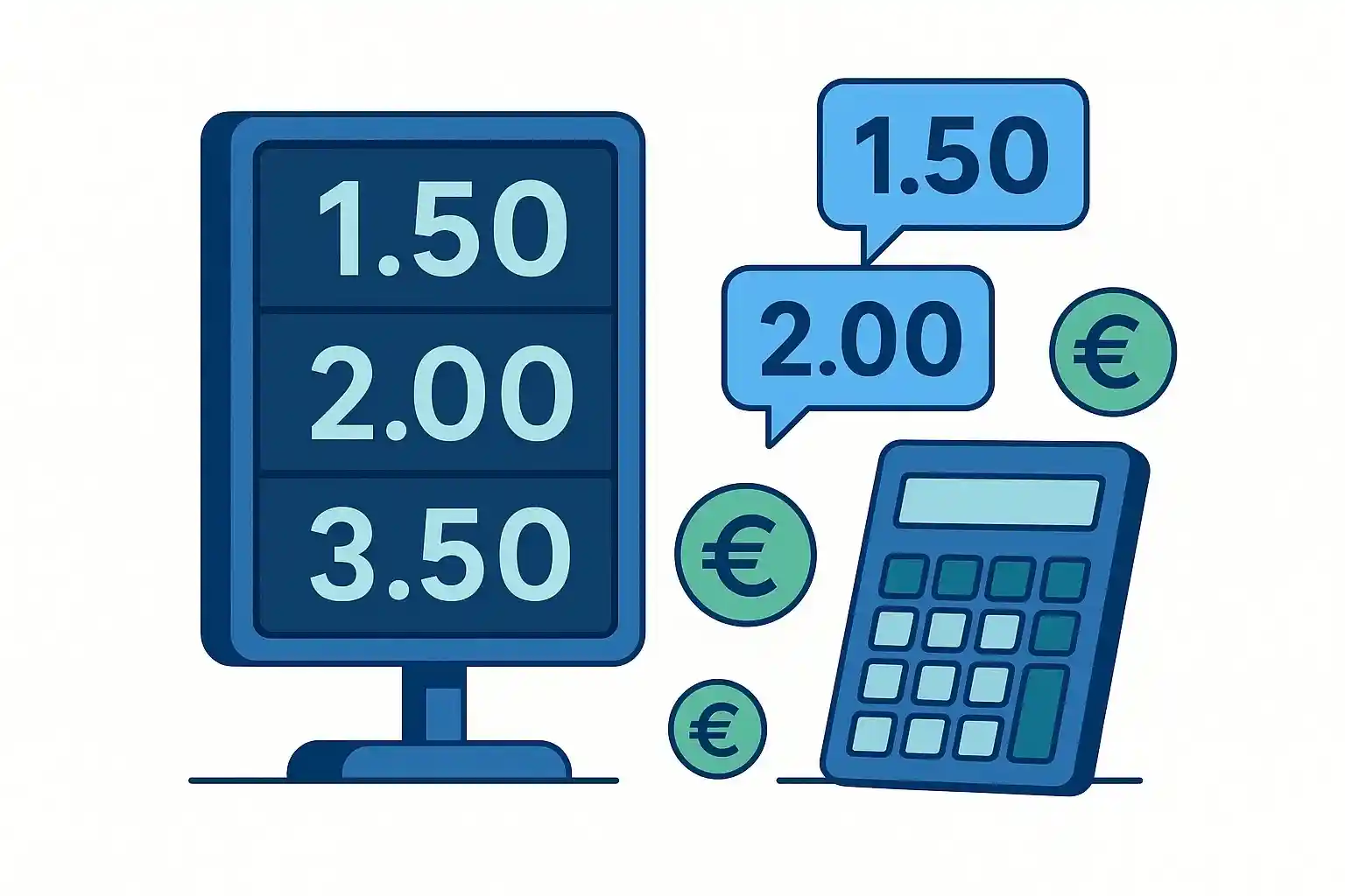 Infographic uitleg van decimale odds met getallen 1.50, 2.00, 3.50 en euro symbolen voor sportwedden