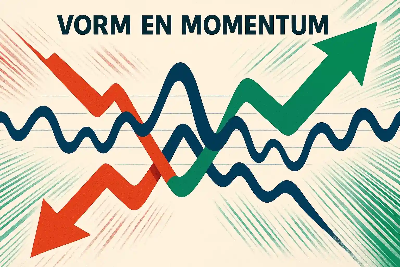 Visualisatie van vorm en momentum met stijgende en dalende trends, prestatiegrafiek en psychologie van winnen